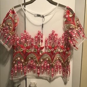 Sheer embroidered crop top size XS/S